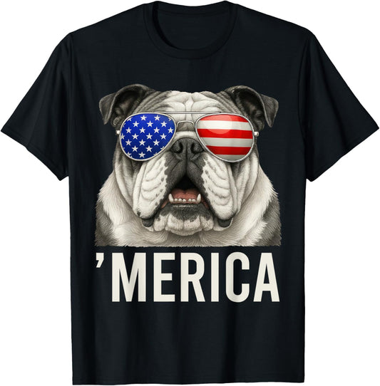 Bulldog 4th of July Merica Men Women Usa Flag T-shirt