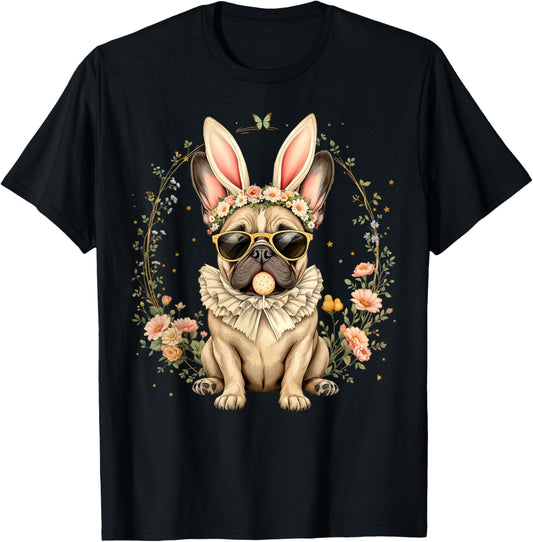 French Bulldog Sunglasses Bunny Floral Easter Dog Lover T-Shirt