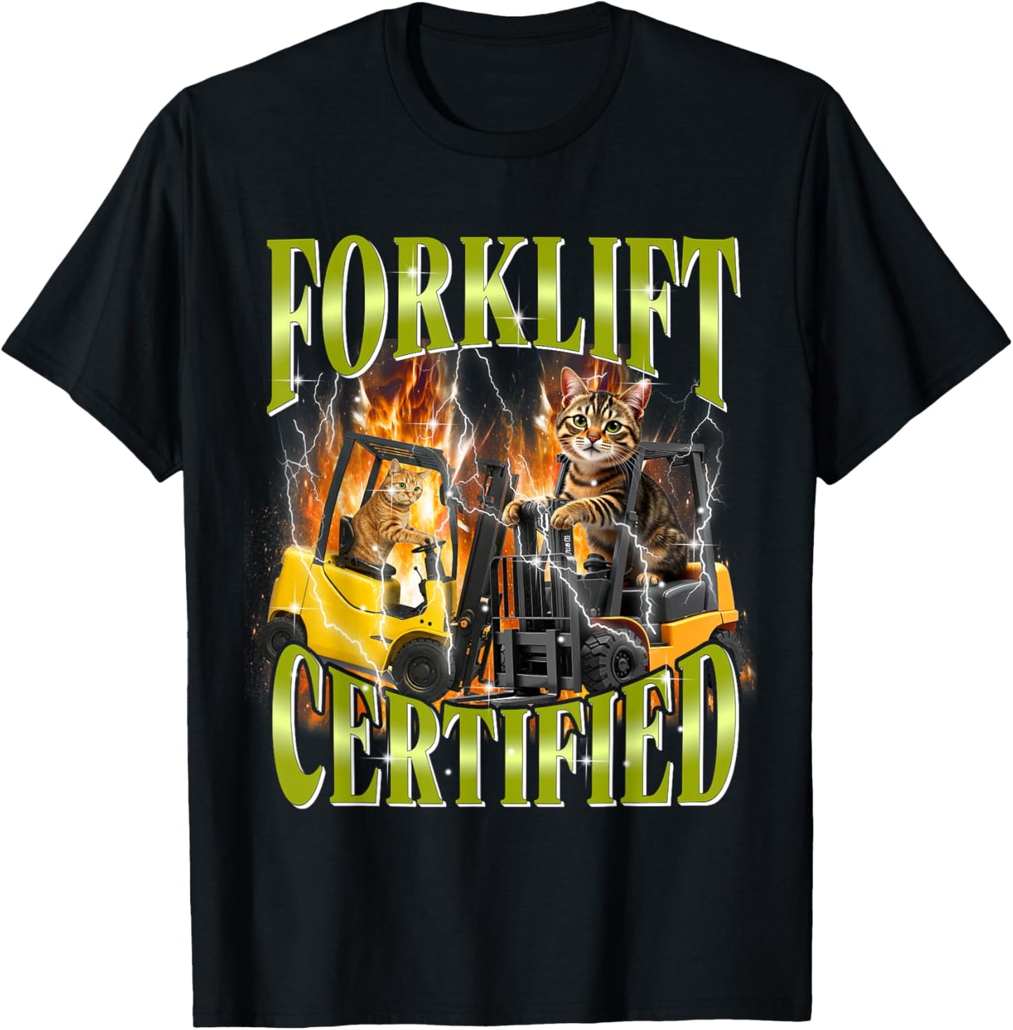 Forklift Certified 90s Graphic Cat Meme Forklift Cat Driver T-Shirt
