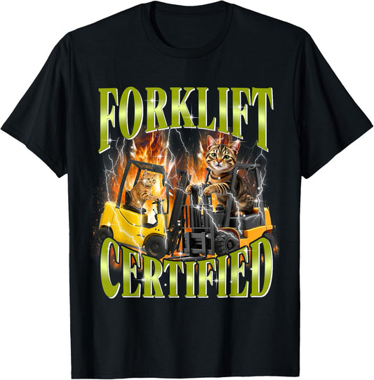 Forklift Certified 90s Graphic Cat Meme Forklift Cat Driver T-Shirt