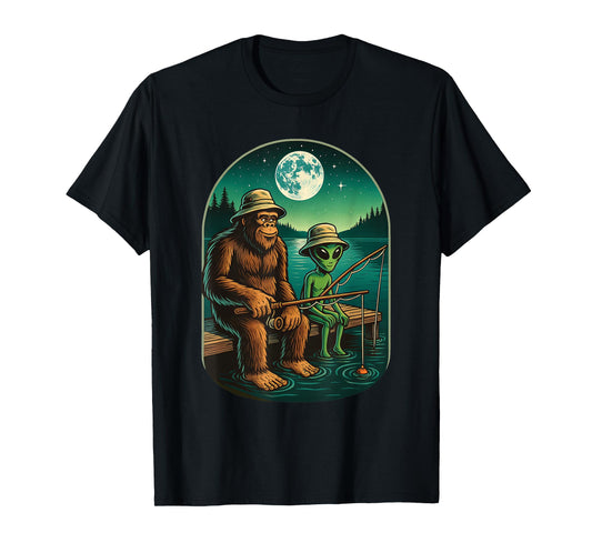 Bigfoot Fishing Design Men Boys Sasquatch Fishing T-Shirt