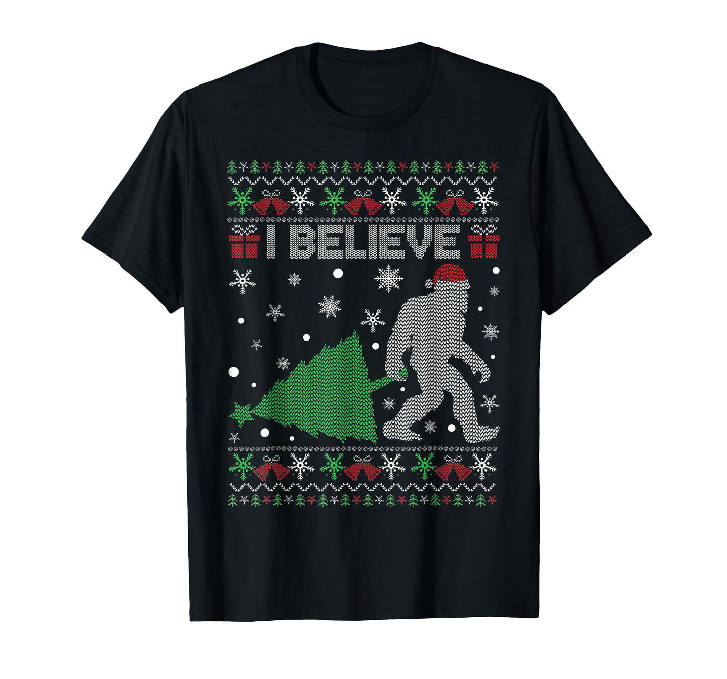 I Believe Bigfoot Sasquatch Ugly Christmas Sweater Mens T-Shirt
