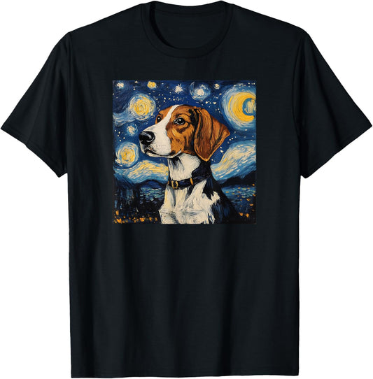 Cute American Foxhound Starry Night Dog Art T-Shirt