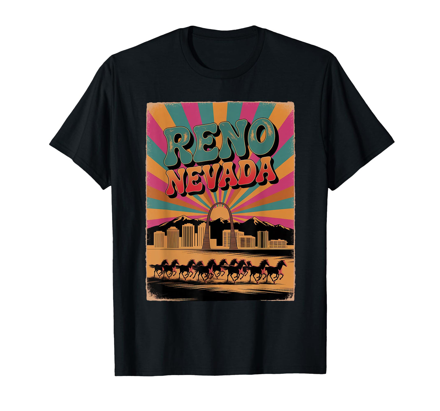 Vintage Reno Nevada Sunset Skyline Cityscape T-Shirt