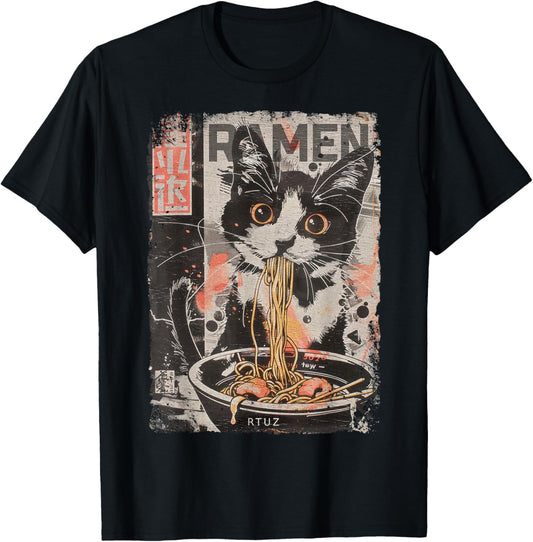 Ramen Noodles Cat Japan Y2K Kawaii Retro Cats Manga Anime T-Shirt