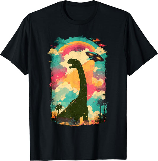 Brachiosaurus Silhouette Dino UFO Sauropod Dinosaur Graphic T-Shirt