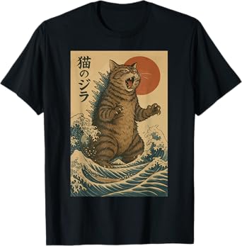 Catzilla Cat Japanese Art Funny Cat Gifts For Men Women Kid T-Shirt
