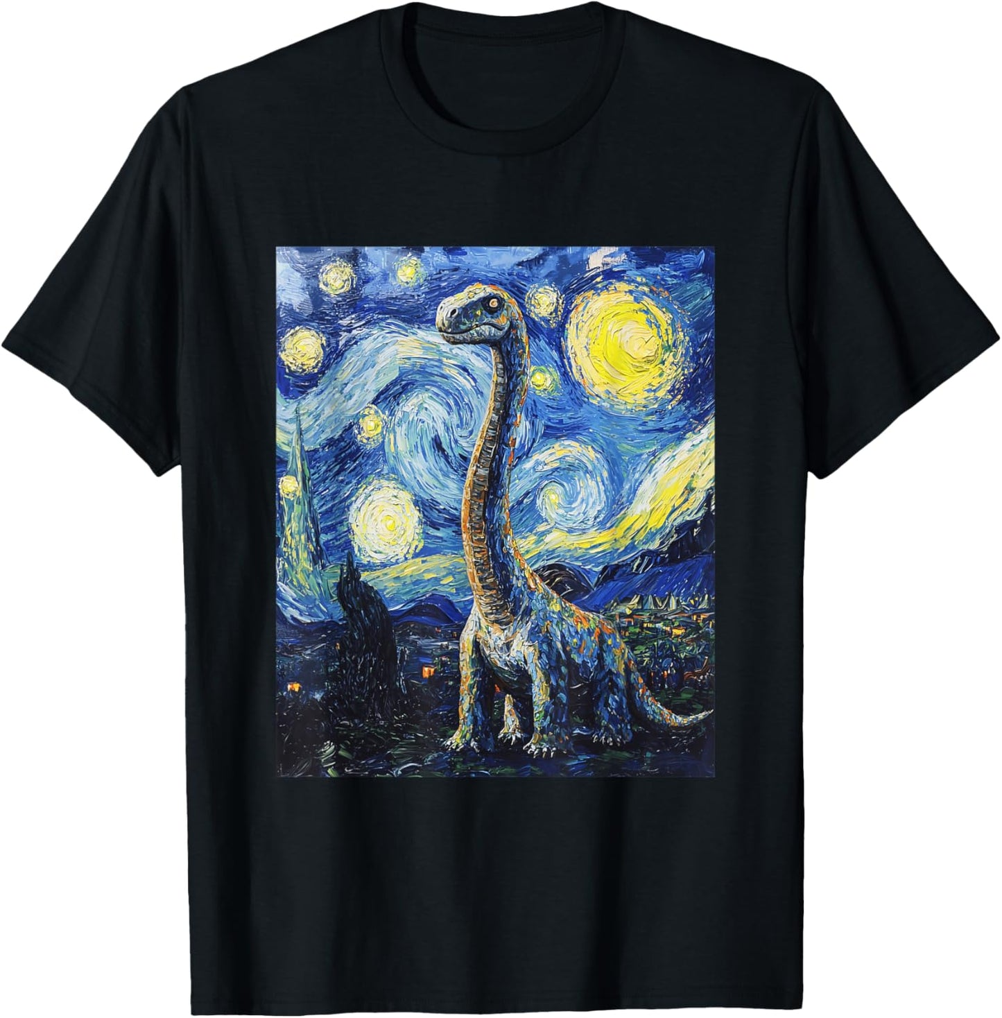 Brachiosaurus Dinosaur Dino - Van Gogh Style - Starry Night T-Shirt