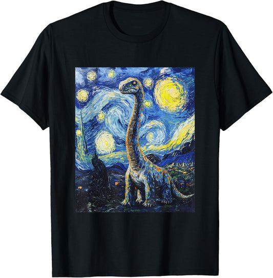 Brachiosaurus Dinosaur Dino - Van Gogh Style - Starry Night T-Shirt