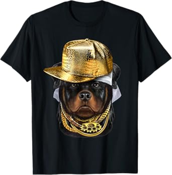 Rottweiler Dog wearing Hip Hop Rapper Cap T-Shirt