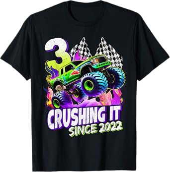 Birthday Boys Monster Truck 3 Year Old 3rd Birthday Party T-Shirt