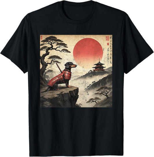 Vintage Dachshund Samurai Wiener Dog Japanese Ukiyo-e Art T-Shirt