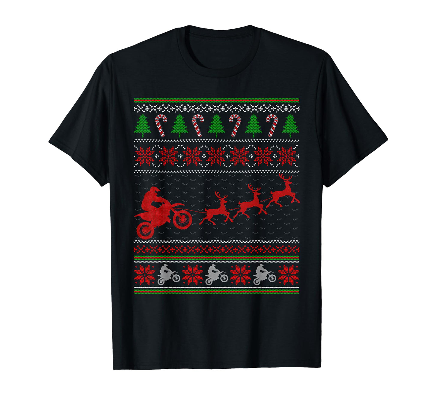 Reindeer Pulling Dirt Bikes Ugly Christmas Sweater Boys Men T-Shirt
