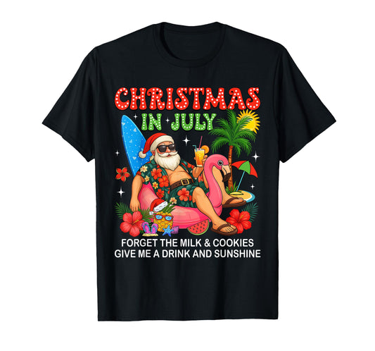 Christmas In July Boys Girls Kids Santa Flamingo Summer Xmas T-Shirt