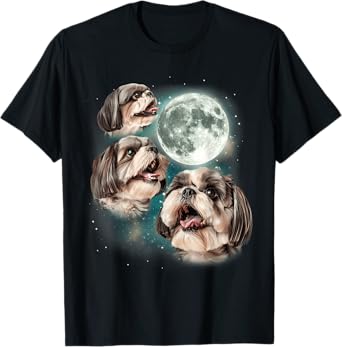 Three Shih Tzu Moon | 3 Puppies Howling Fun Dog Parody Meme T-Shirt for Men Women
