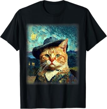 Starry Night Cat, Van Gogh Cat, Cat Mom, Cat Dad, Cat Lover T-Shirt