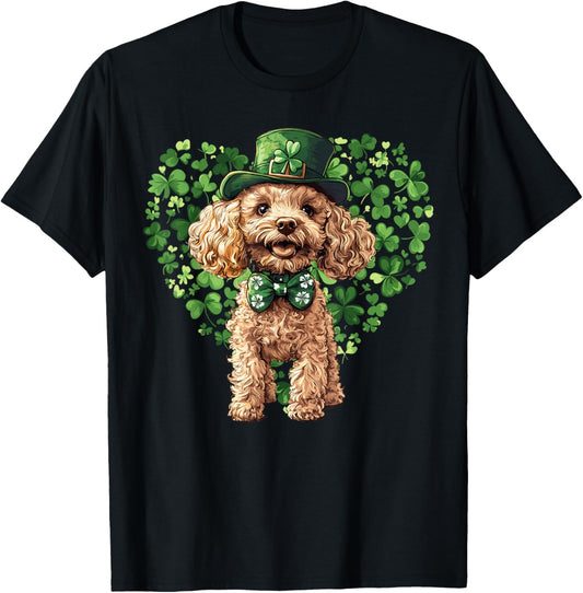 Cute Poodle Shamrock Heart St. Patrick's Day Dog Lover T-Shirt