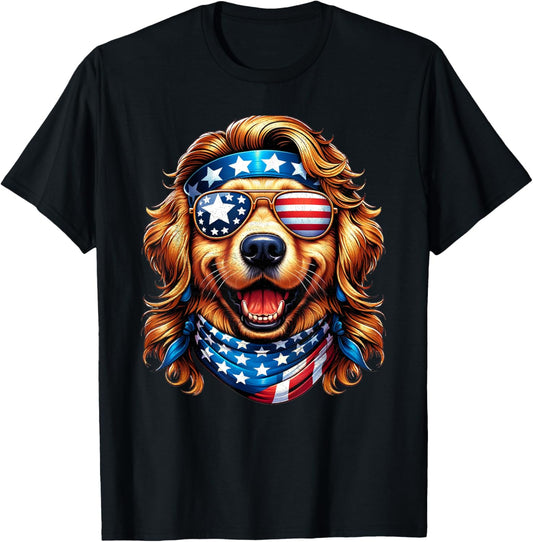 Golden Retriever Patriotic USA Funny Mullet Dog 4th Of July T-Shirt