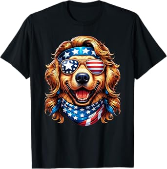 Golden Retriever Patriotic USA Funny Mullet Dog 4th Of July T-Shirt
