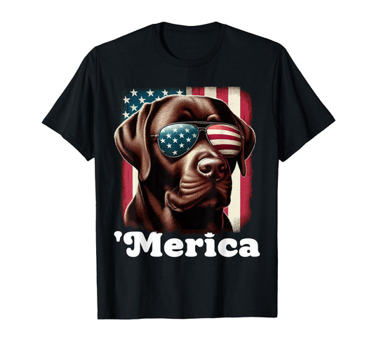 Merica Chocolate Lab Flag USA Patriotic 4th of July Labrador T-Shirt