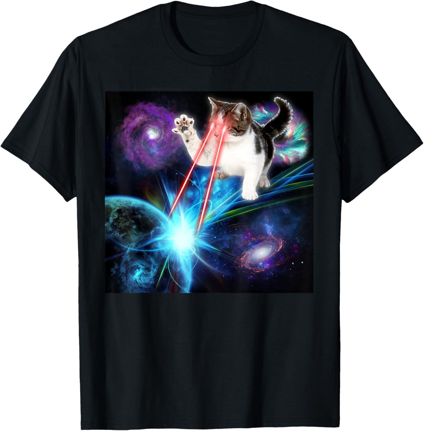 Funny Laser Cat Cute Space Cat Laser Eyes Kitten T-Shirt