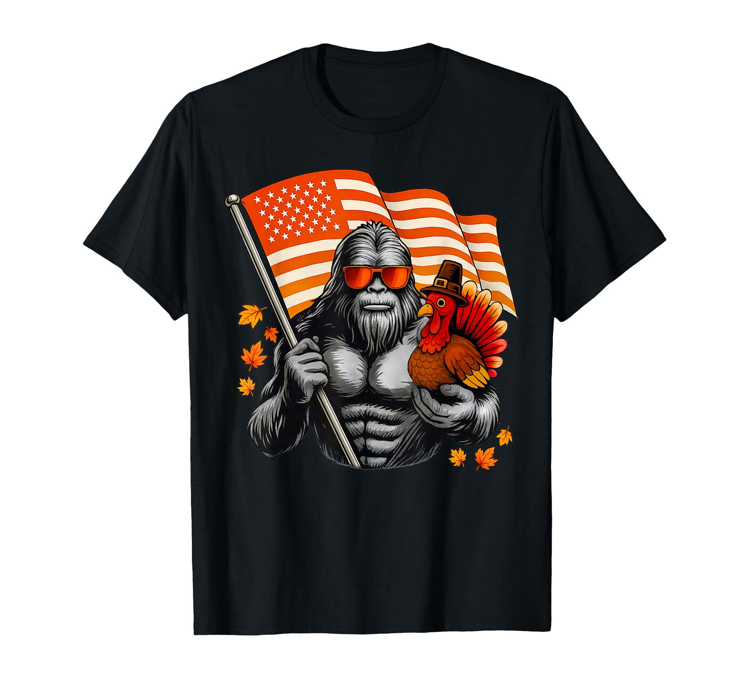 Bigfoot Pilgrim Turkey Boys Men Thanksgiving Day T-Shirt