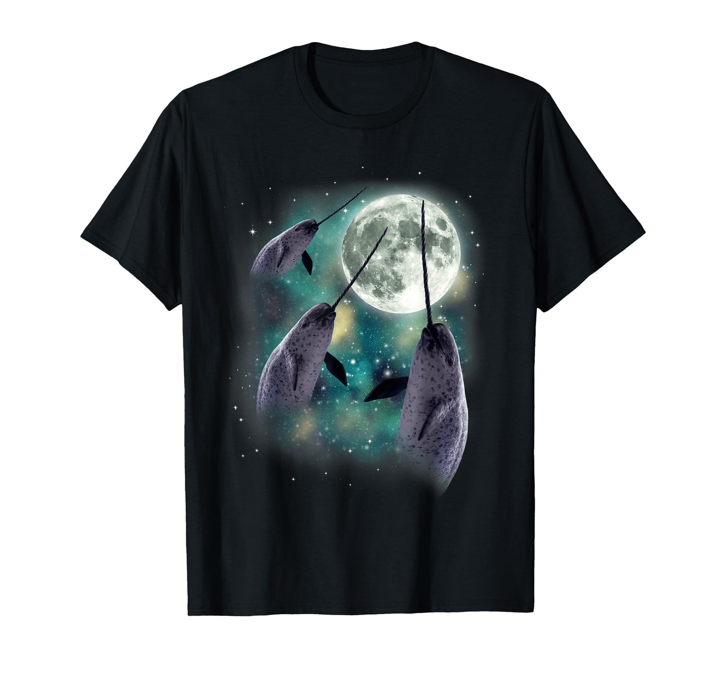 Three Narwhal Moon Arctic Sea 3 Whales Howling Parody T-Shirt