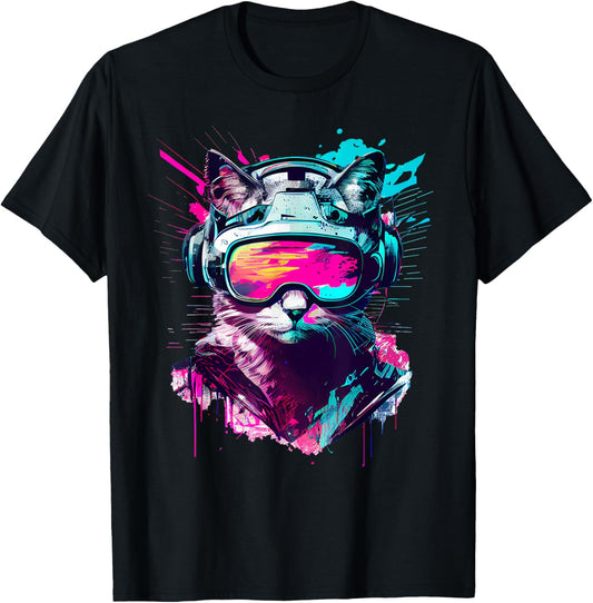 Funny VR Gamer Cat In VR Headset Virtual Reality Gaming T-Shirt