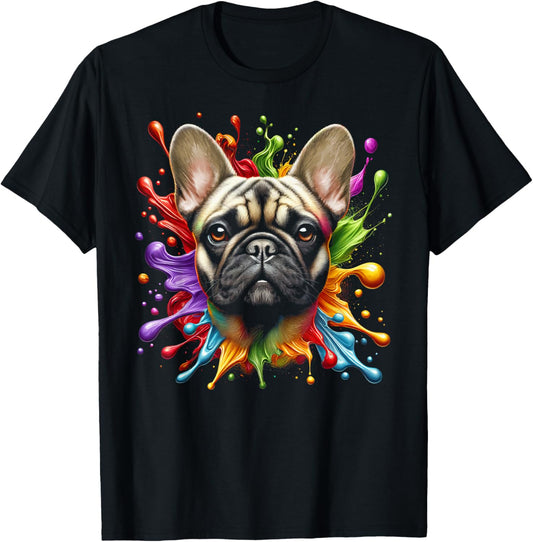 Cute French Bulldog in Colourful Paint Splashes T-Shirt