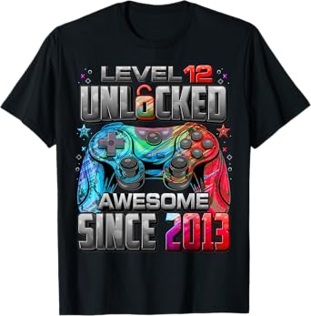 Level 12 Unlocked Awesome Since 2013 12th Birthday Gaming T-Shirt