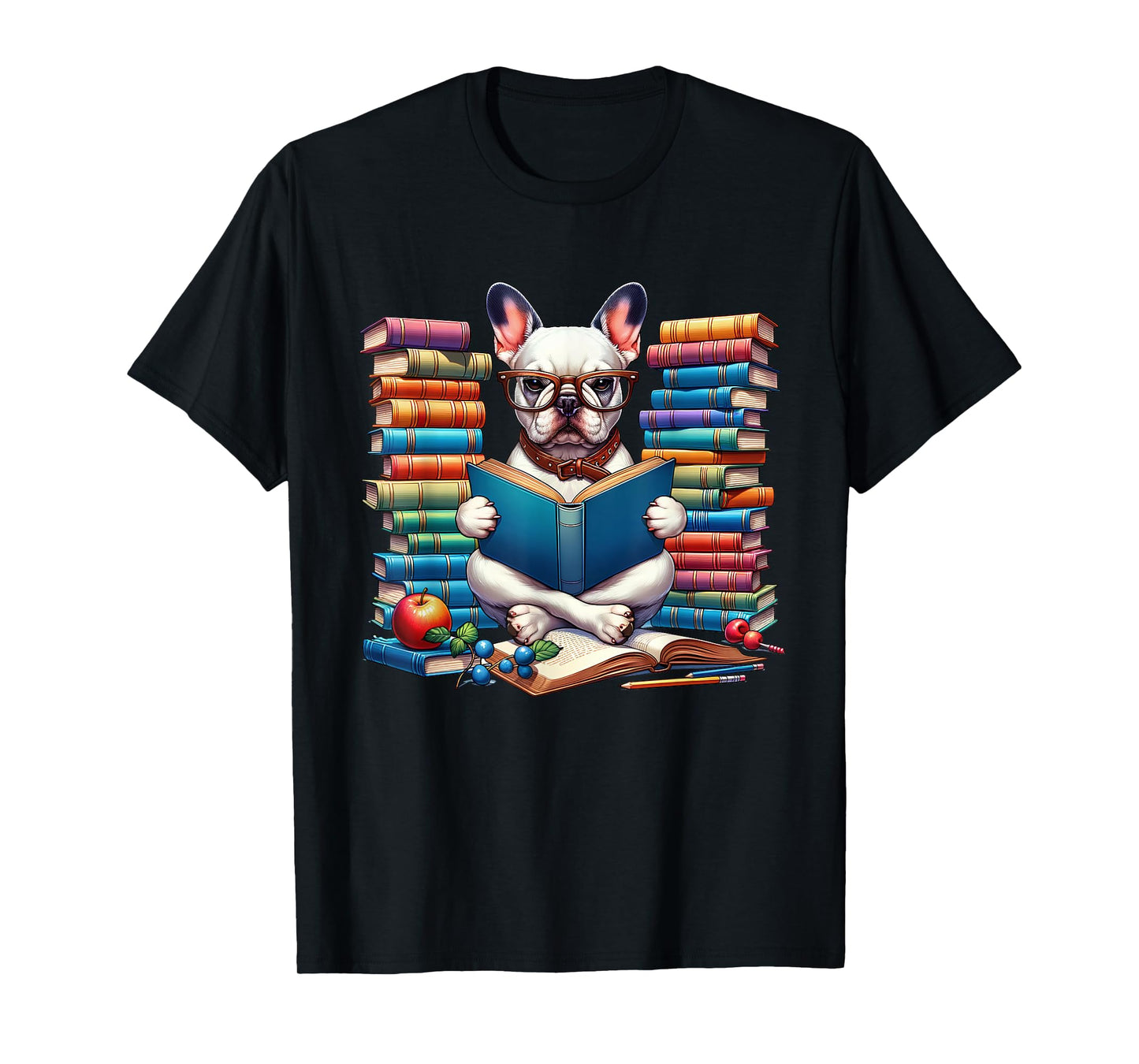 Frenchie Reading Book Reader Bookworm French Bulldog Lover T-Shirt