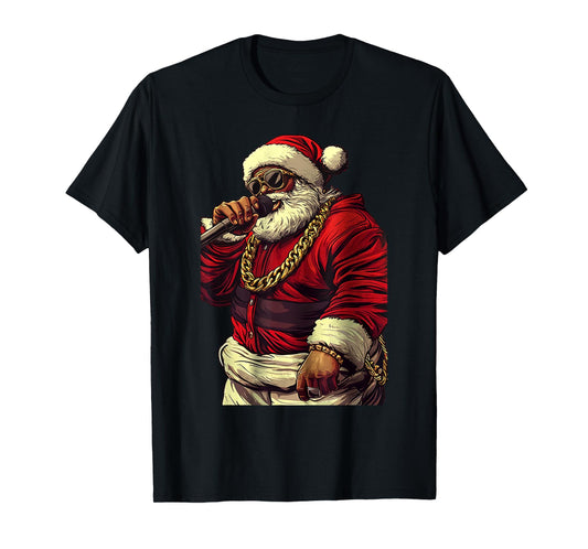Vintage Santa Claus Hip-hop Rapper Christmas Funny Black Men T-Shirt