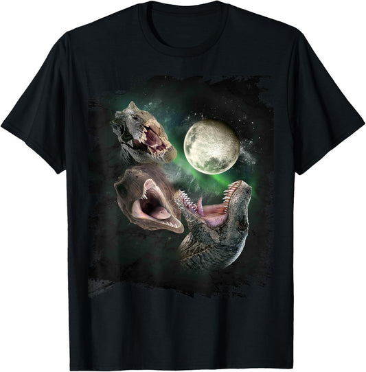 3 dinosaurs moon, wolf dinosaur, wolves howl T-Shirt