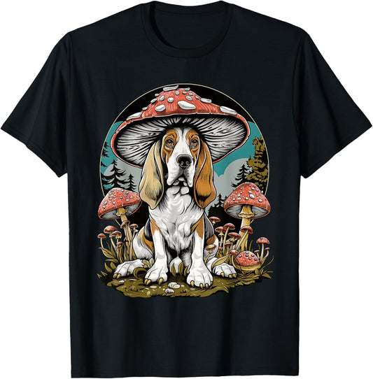 Basset Hound Dog Cottagecore Aesthetic Mushroom Hat Forest T-Shirt