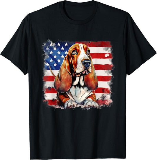 American Flag Basset Hound USA Vintage 4th Of July T-Shirt
