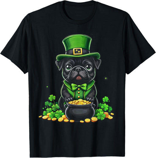 Pug St Patricks Day Cute Pug Leprechaun Shamrock Irish Dog T-Shirt