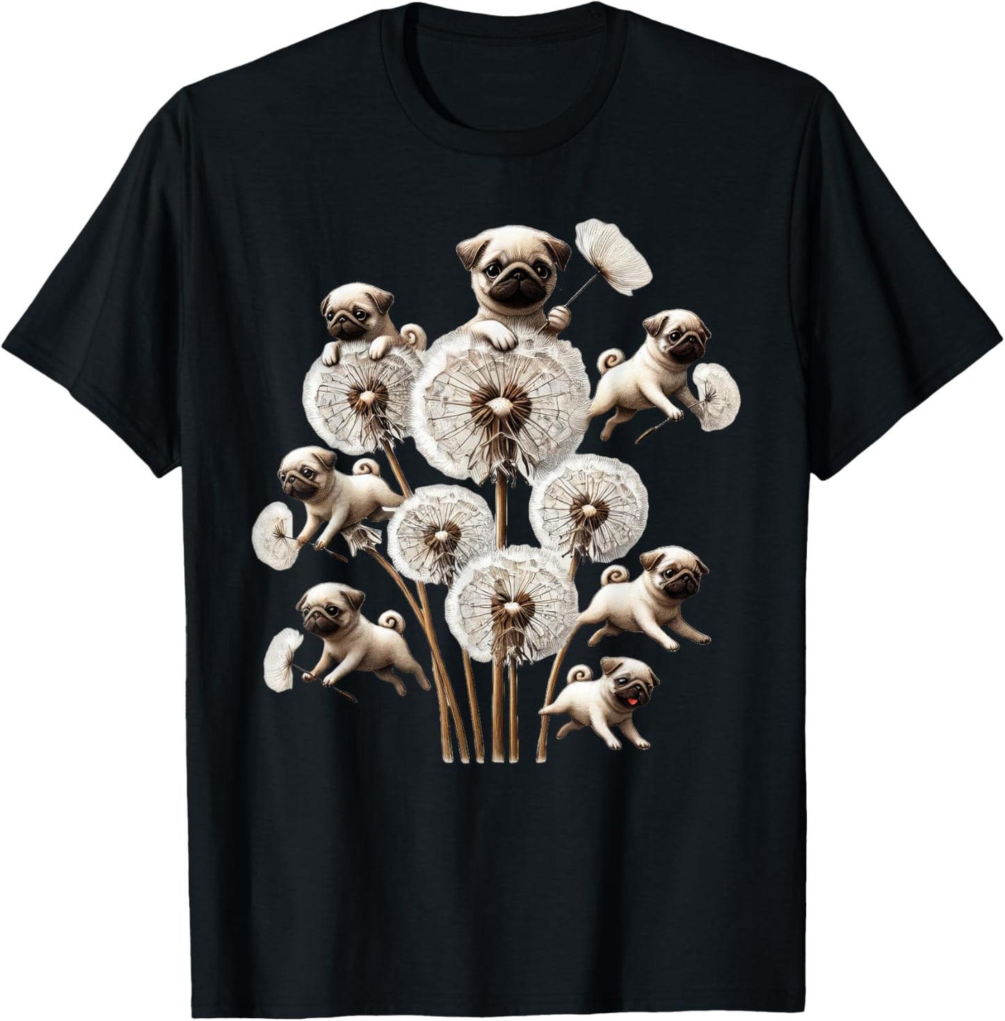 Dandelion Flower Dog Pug T-Shirt