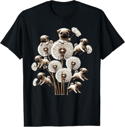 Dandelion Flower Dog Pug T-Shirt