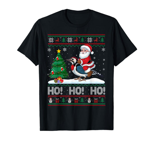 Xmas Tree Lighting Santa Riding Woodpecker Christmas T-Shirt