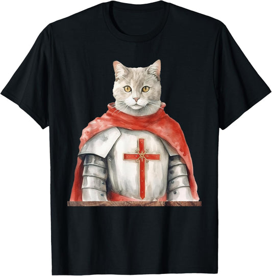 Feline Knight Templar The Crusader Cat T-Shirt