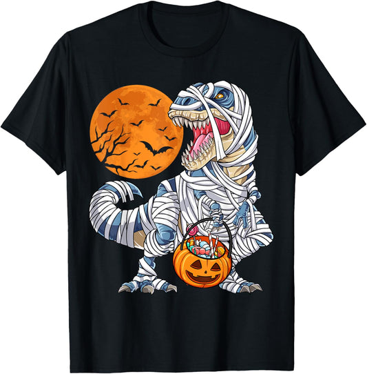 Halloween Shirts for Boys Men Dinosaur T rex Mummy Pumpkin T-Shirt
