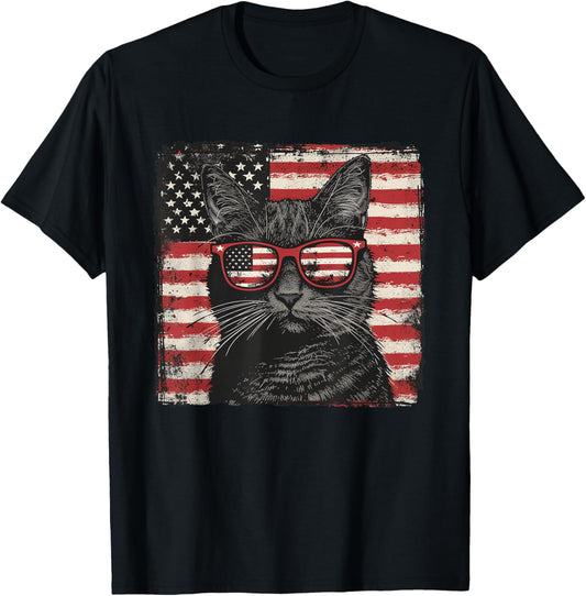American Patriot Cat Shirt Fourth of July Lover T-Shirt
