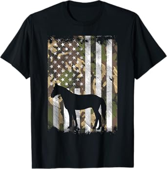 Camo American Flag Horse Vintage Riding Patriotic Equestrian T-Shirt