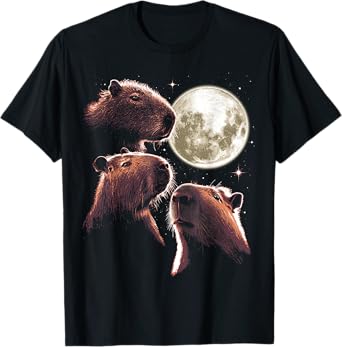 Three Capybara Moon Funny Capybara Meme Mystical Capybara T-Shirt
