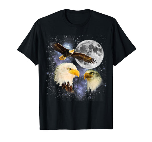 Three Bald Eagle Moon Meme Funny American Bird Eagles Lover T-Shirt