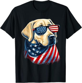 Yellow Labrador With American Flag Patriotic USA Women Kids Men T-Shirt