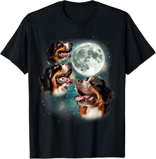 Bernese Mountain Dog Moon | 3 Howling Canines Parody Dog T-Shirt