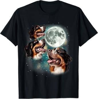 Bernese Mountain Dog Moon | 3 Howling Canines Parody Dog T-Shirt for Men Women