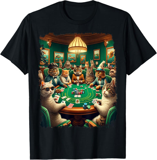 Playing Card Pop Art Gambling Cat Playing Poker Cards T-Shirt