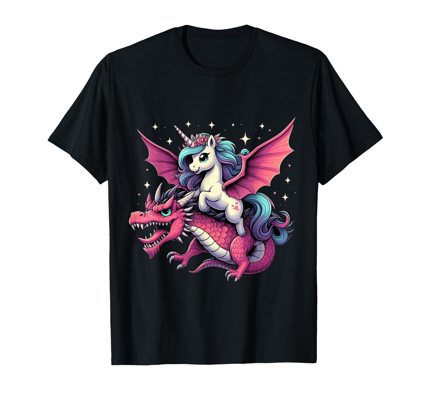Unicorn Riding Dragon Boys Girls Women Kids Teens Rainbow T-Shirt